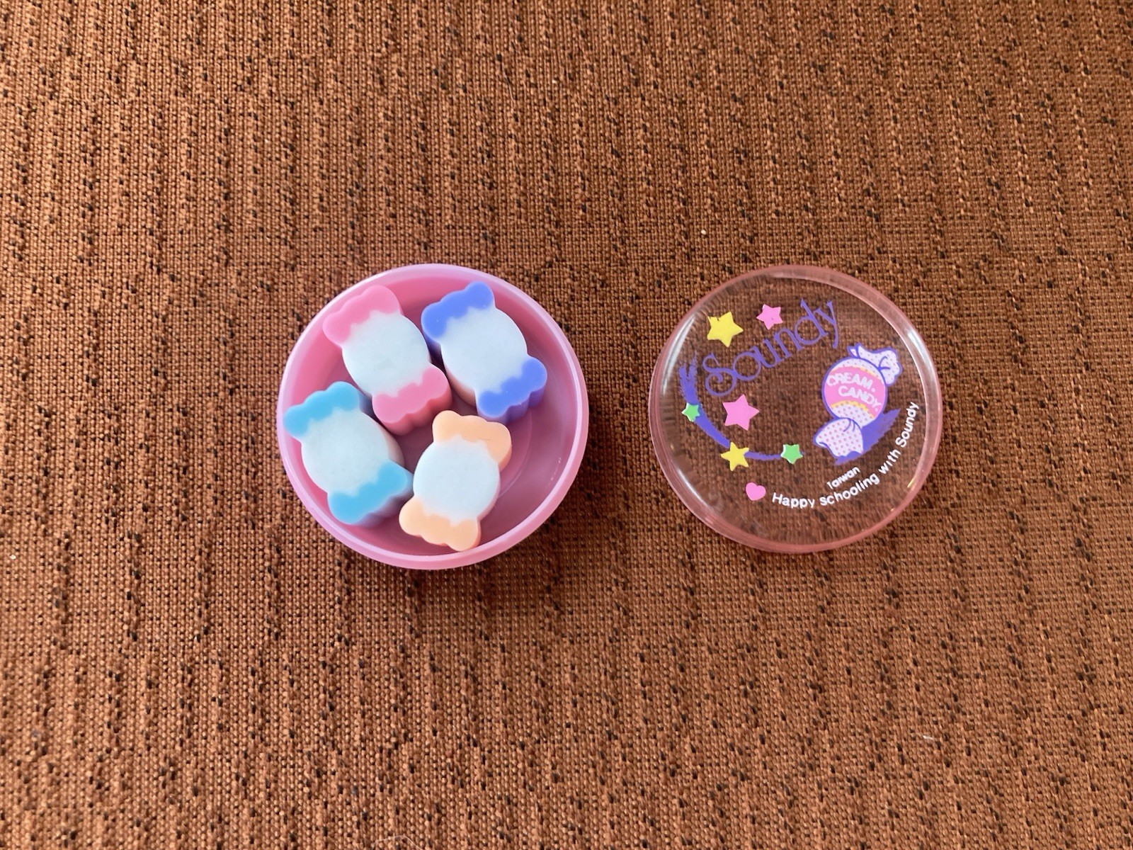 Vintage Soundy Cream Candy Erasers Made in Taiwan Happy Schooling with Soundy