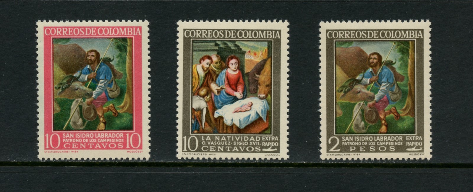 I637  Colombia 1962    St. Isidore type REDRAWN   3v. MNH