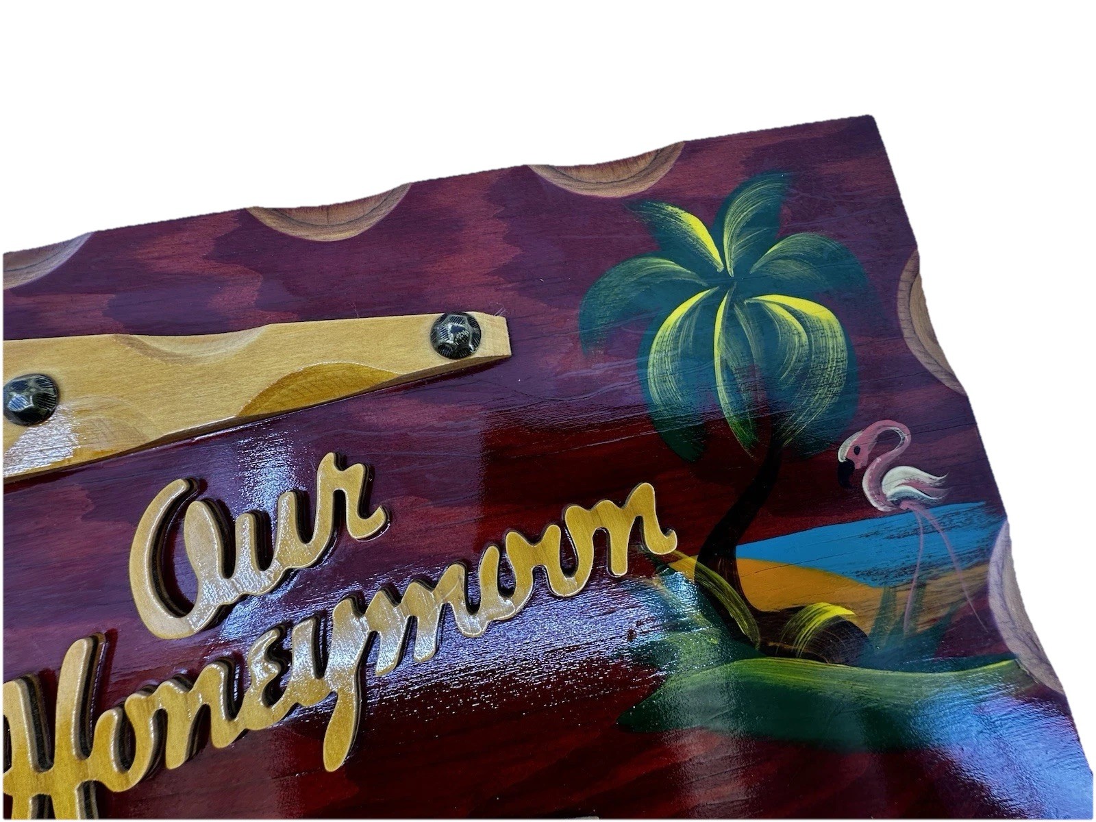 Vintage Our Honeymoon Photo Album Wood Flamingo Palm Tree Daytona Beach FL