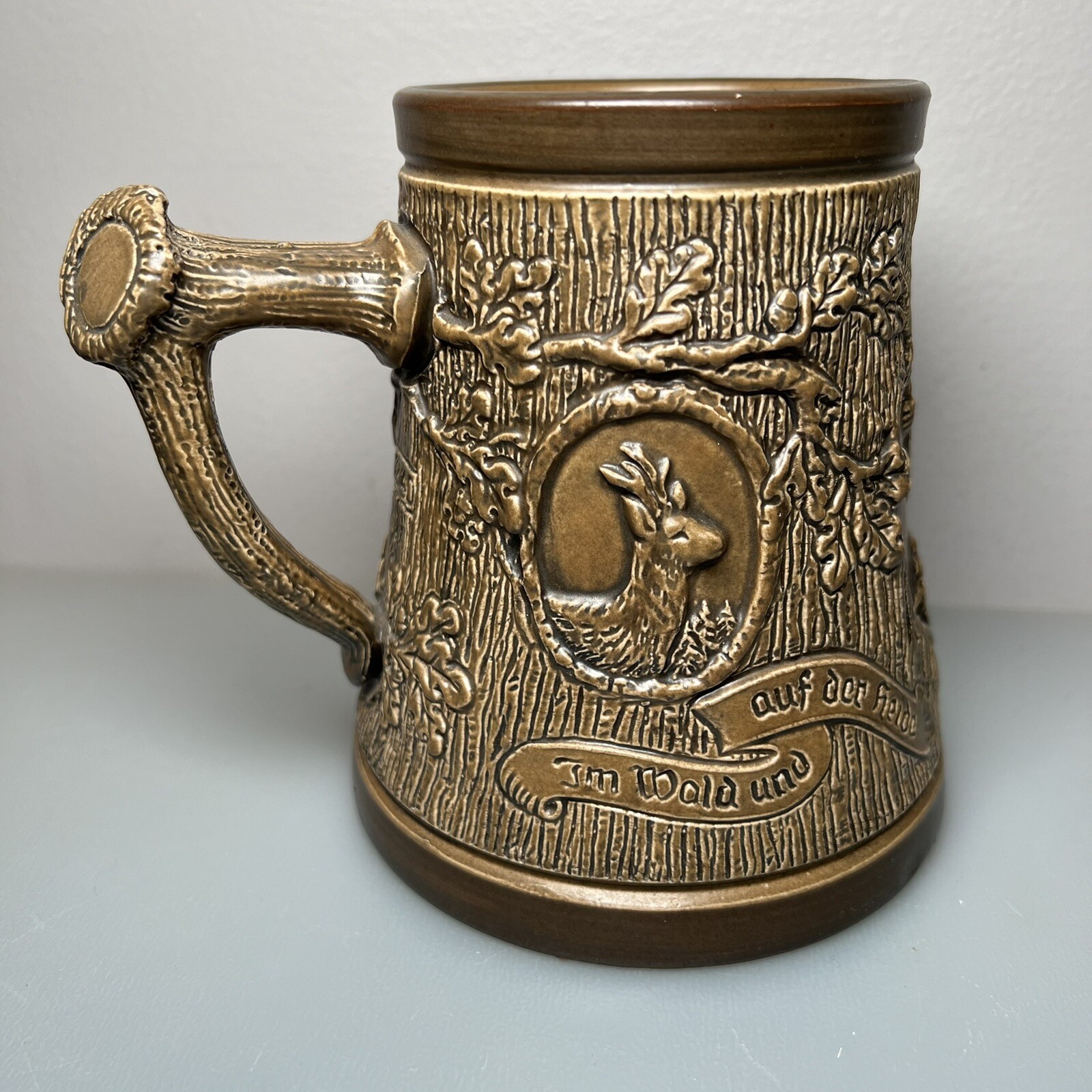 Western Germany Ceramic STAG ELK Beer STEIN MUG Hunter Dogs Black Forest German