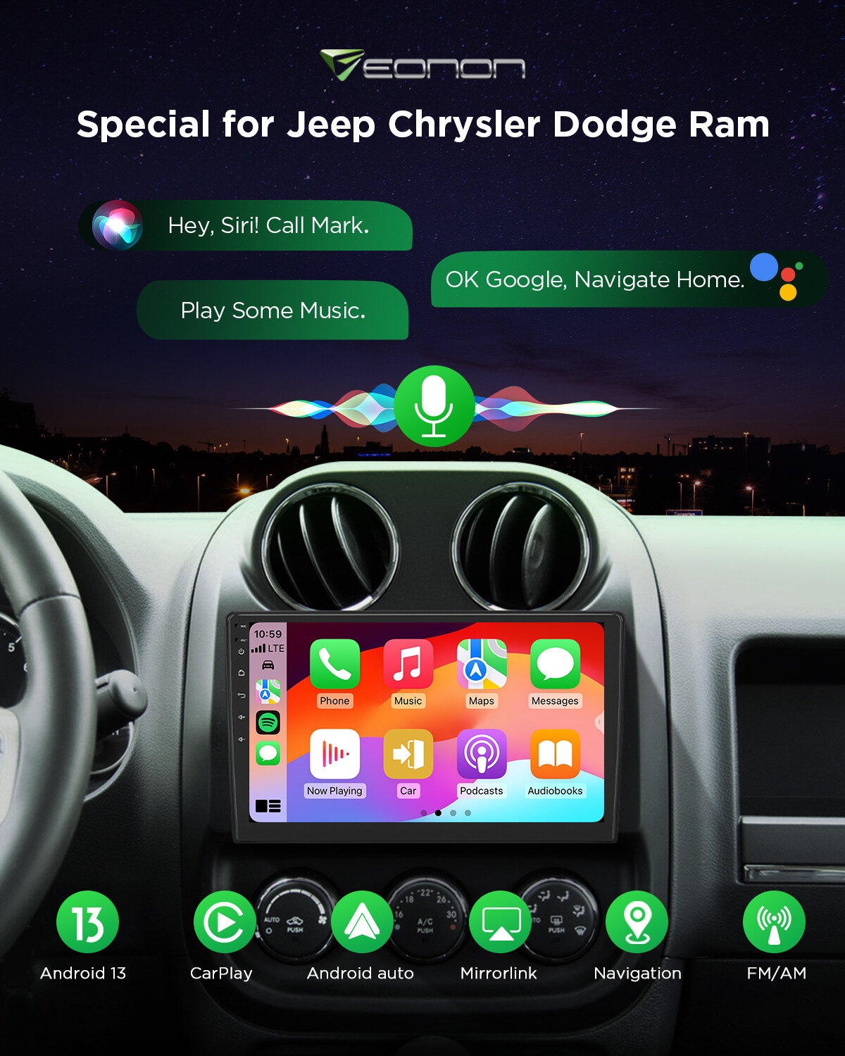 For Jeep Wrangler 2007-2017 Car Stereo Apple CarPlay Android 13 Radio GPS Navi