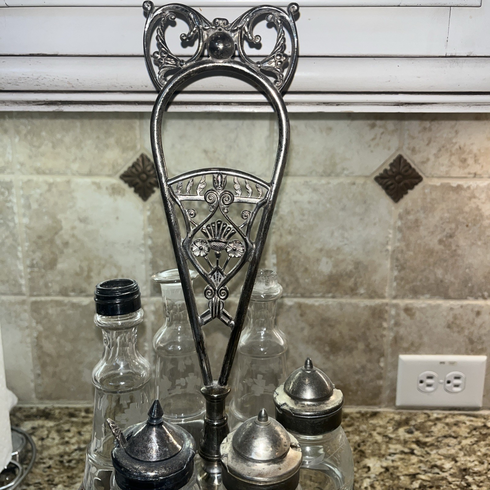 Antique Pairpoint Mfg. Co Glass Cruet Condiment - 7 pieces