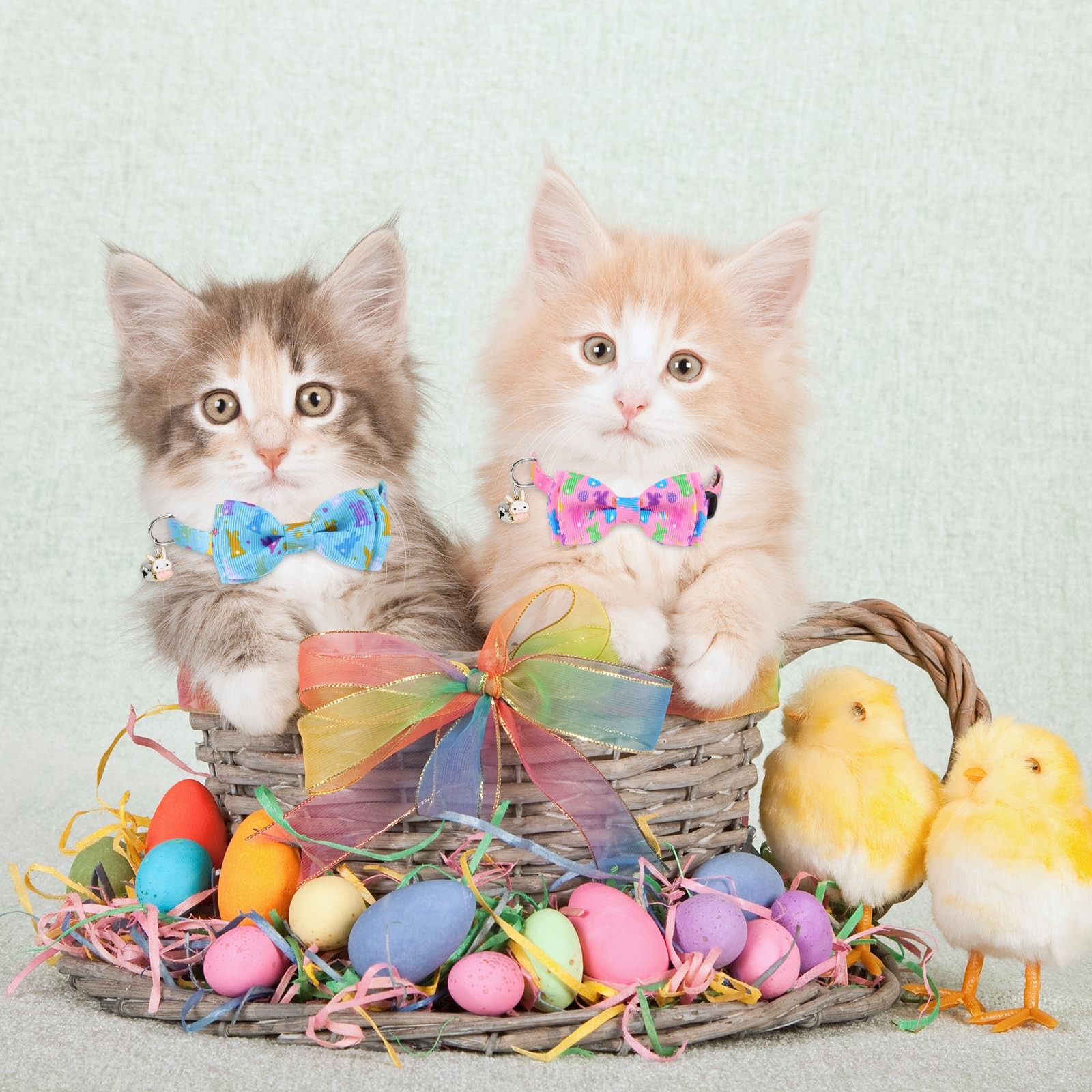 3 Pcs Easter Cat Collar with Breakaway Bell Bow Tie Rabbit Bunny Egg Adjustable