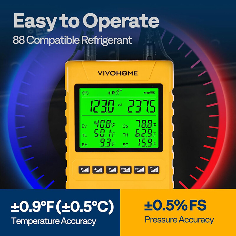 Digital HVAC Manifold Gauge Set Refrigeration AC Gauges for R1234yf R134a R410a