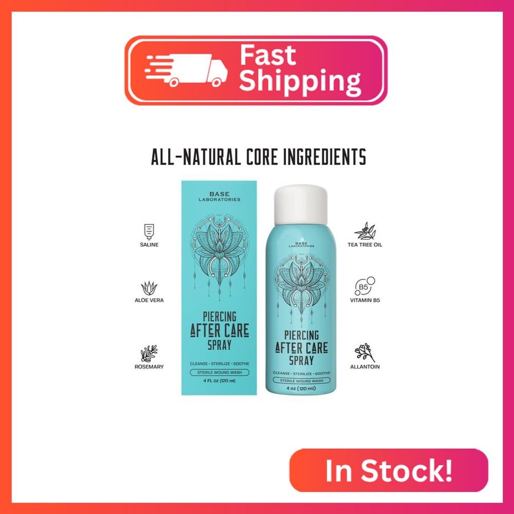 BASE LABORATORIES Piercing Aftercare Spray 4oz | Saline Spray for Piercings | Ea