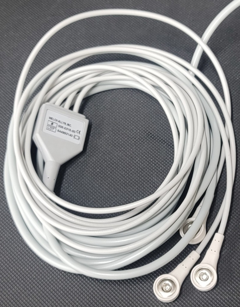 Welch Allyn ECG Cable 3 Leads Snap AHA Compatible