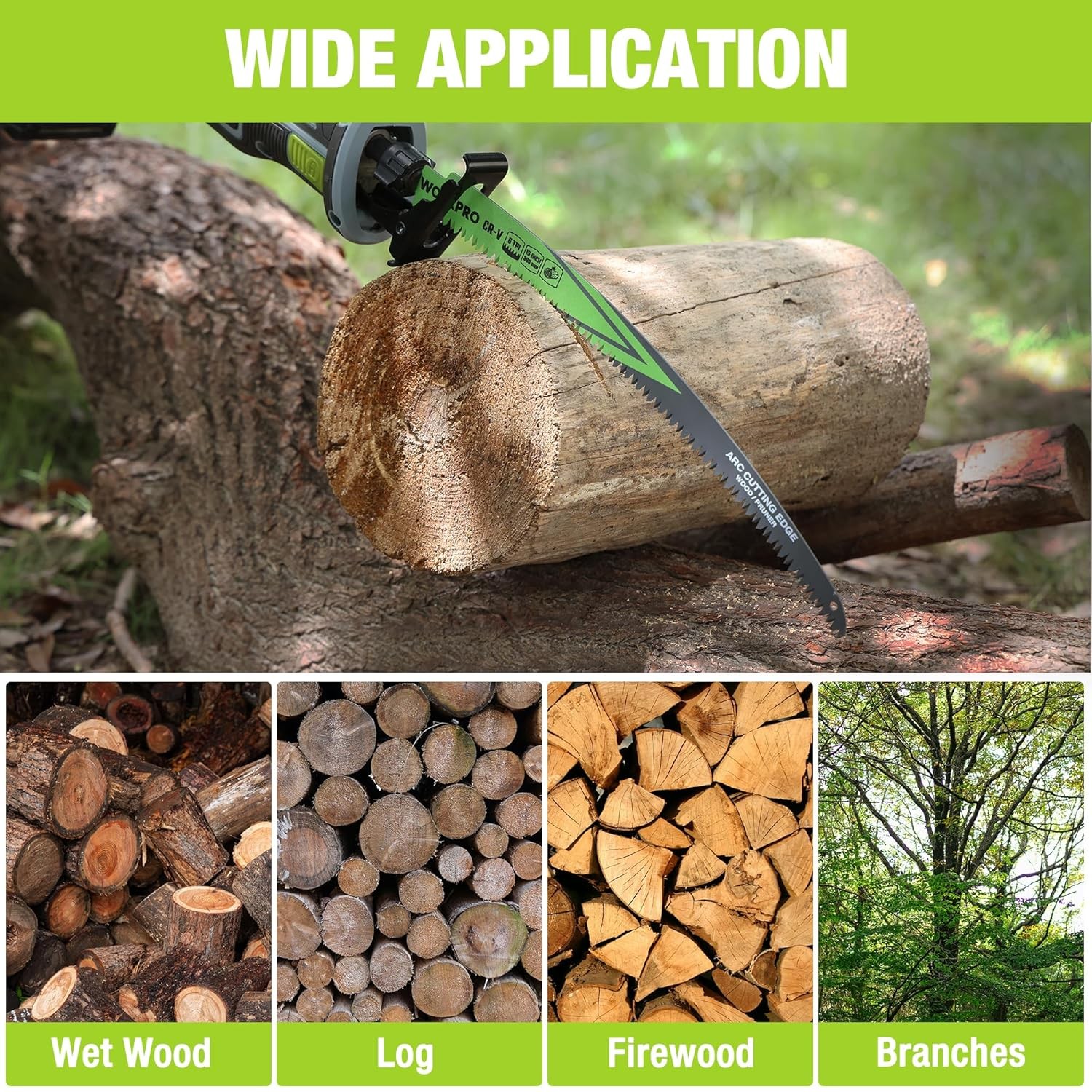 WORKPRO 3PCS Arc Cutting Edge 15" Wood Pruning Reciprocating Saw Blades Set 6TPI