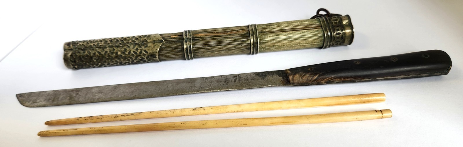 Antique Asian Chinese Knife Bone Chopsticks Traveling Eating Trousse Set