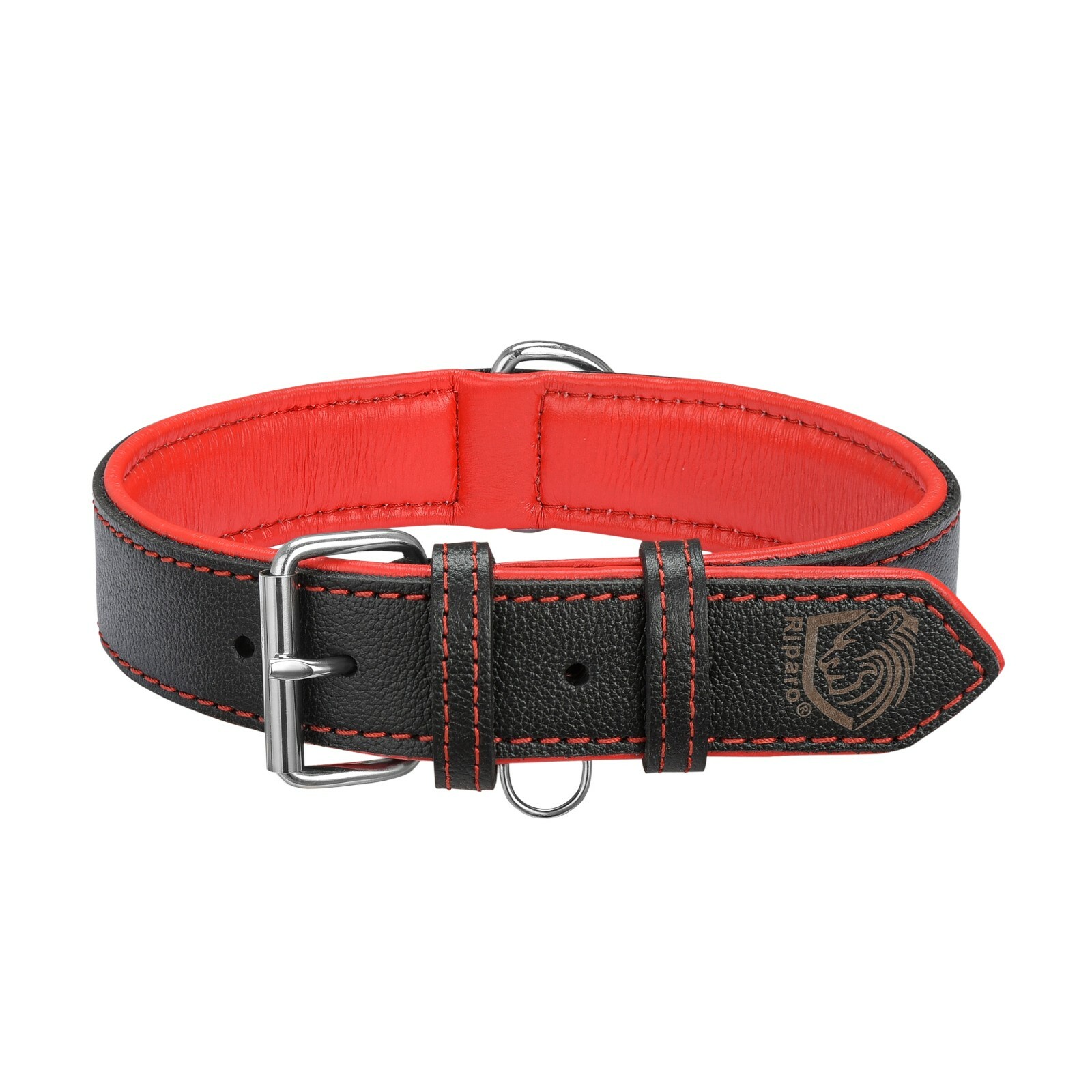 Riparo Genuine Leather Padded Dog Heavy Duty K-9 Adjustable Collar
