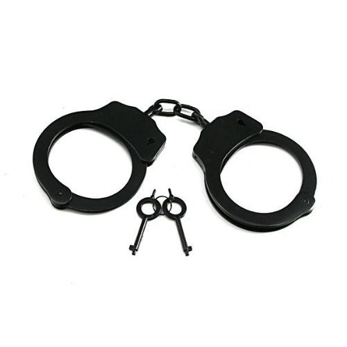 Chain Hinged Style Police Handcuffs Double Lock Hand Cuffs Pouch +2 Keys New