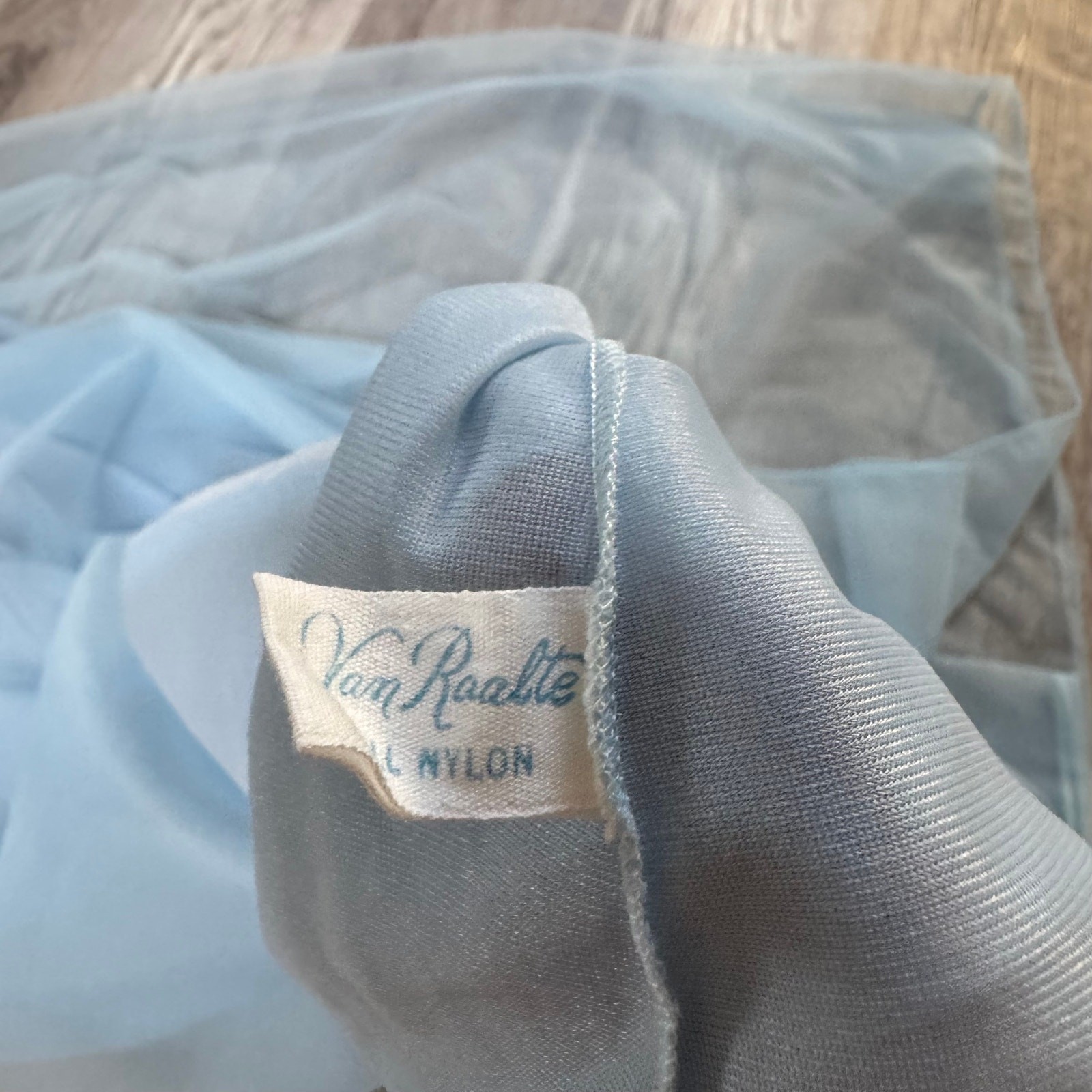 Vintage Van Raalte Blue Sheer Nylon Lace Slip Dress Nightgown 60s Small