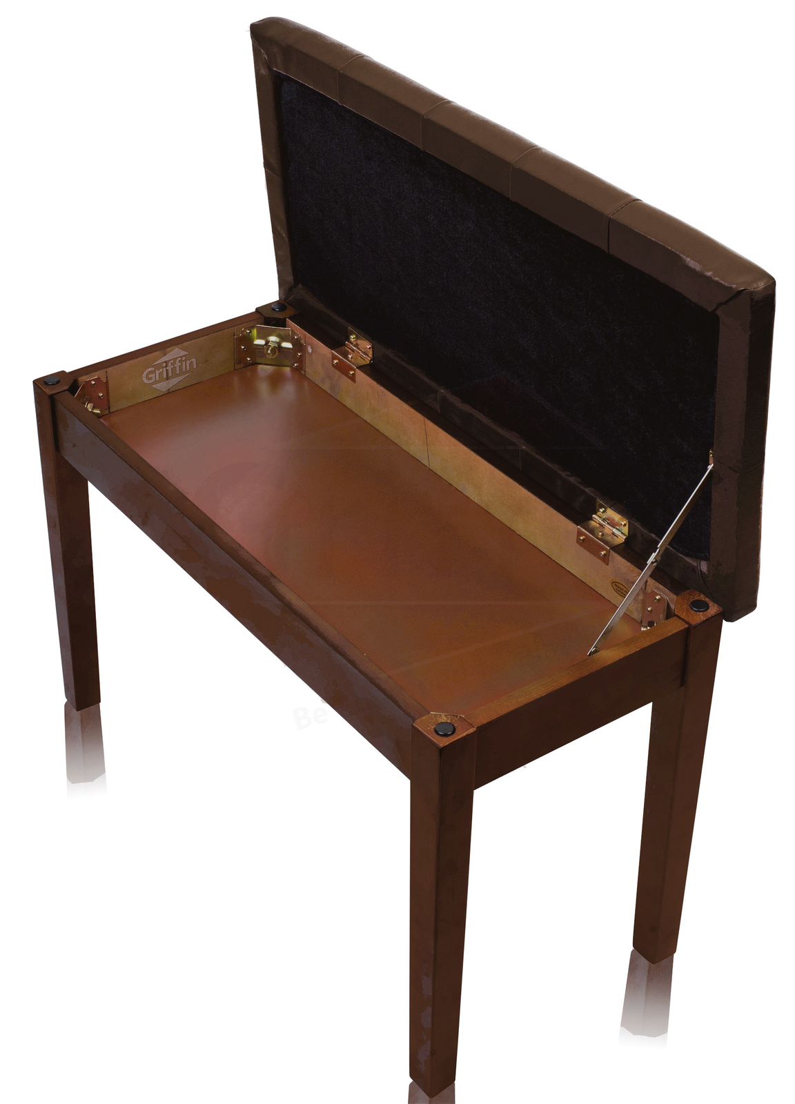 GRIFFIN Brown Leather Piano Bench Wood Keyboard Seat Music Storage Guitar Stool