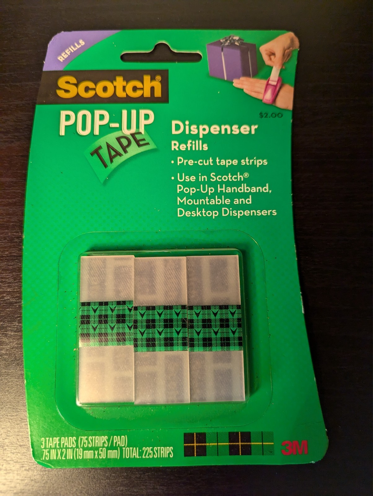 NEW Scotch Pop Up Tape Dispenser Refills 3 pads 75 Strips Each 225 Strips Total