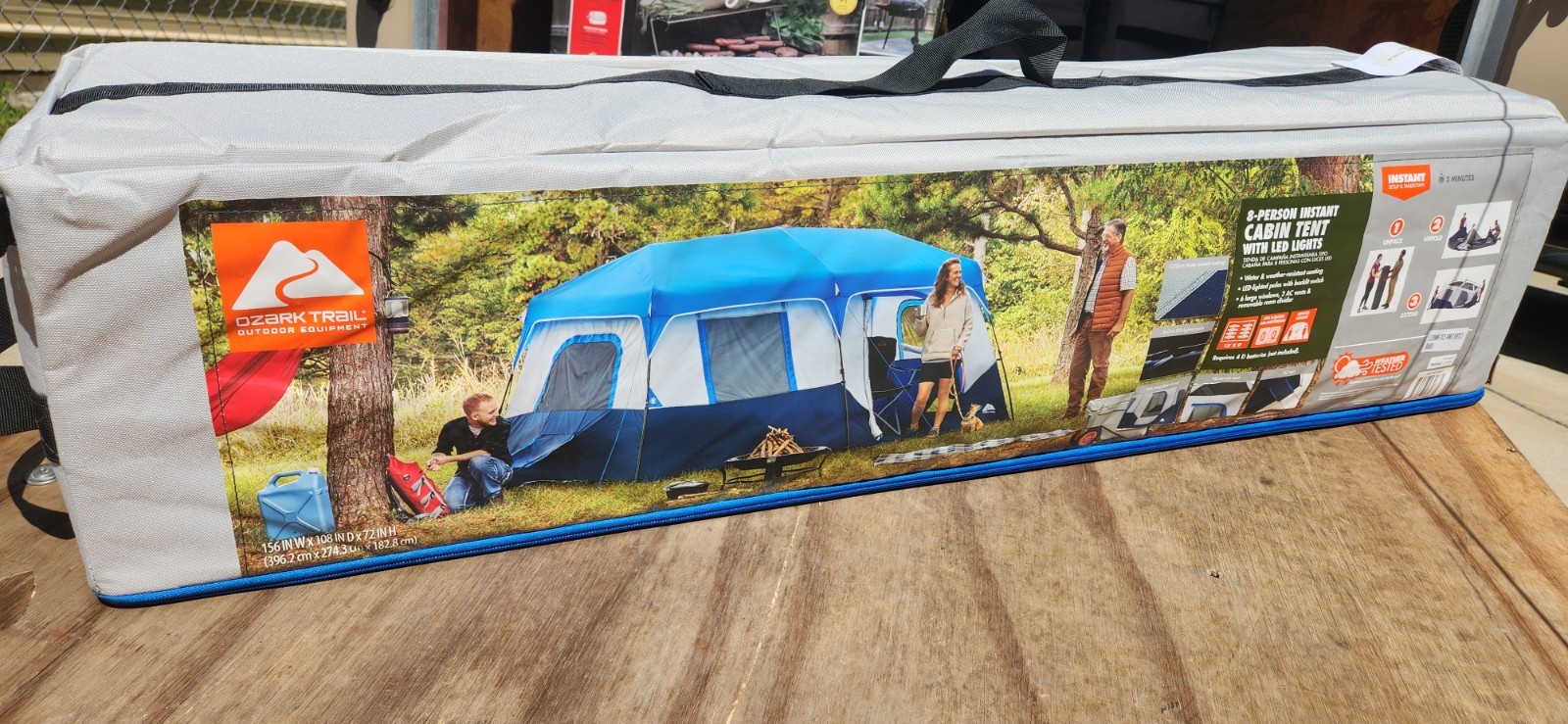 Ozark Trail 8 Person Instant Cabin Tent w/LED Lighted Poles Camping Family Tent