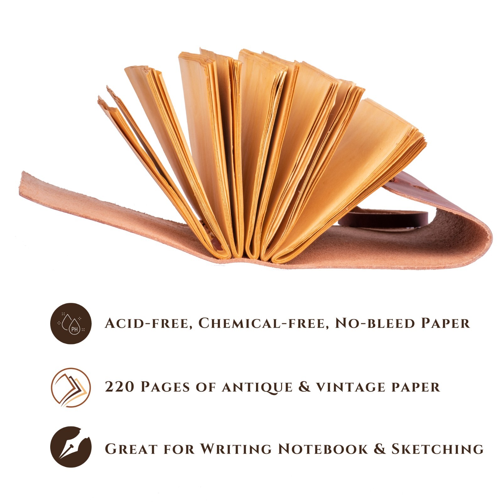 Vintage Journal 220 Antique Paper 7 X 5 inches Leather Bound Handmade Diary