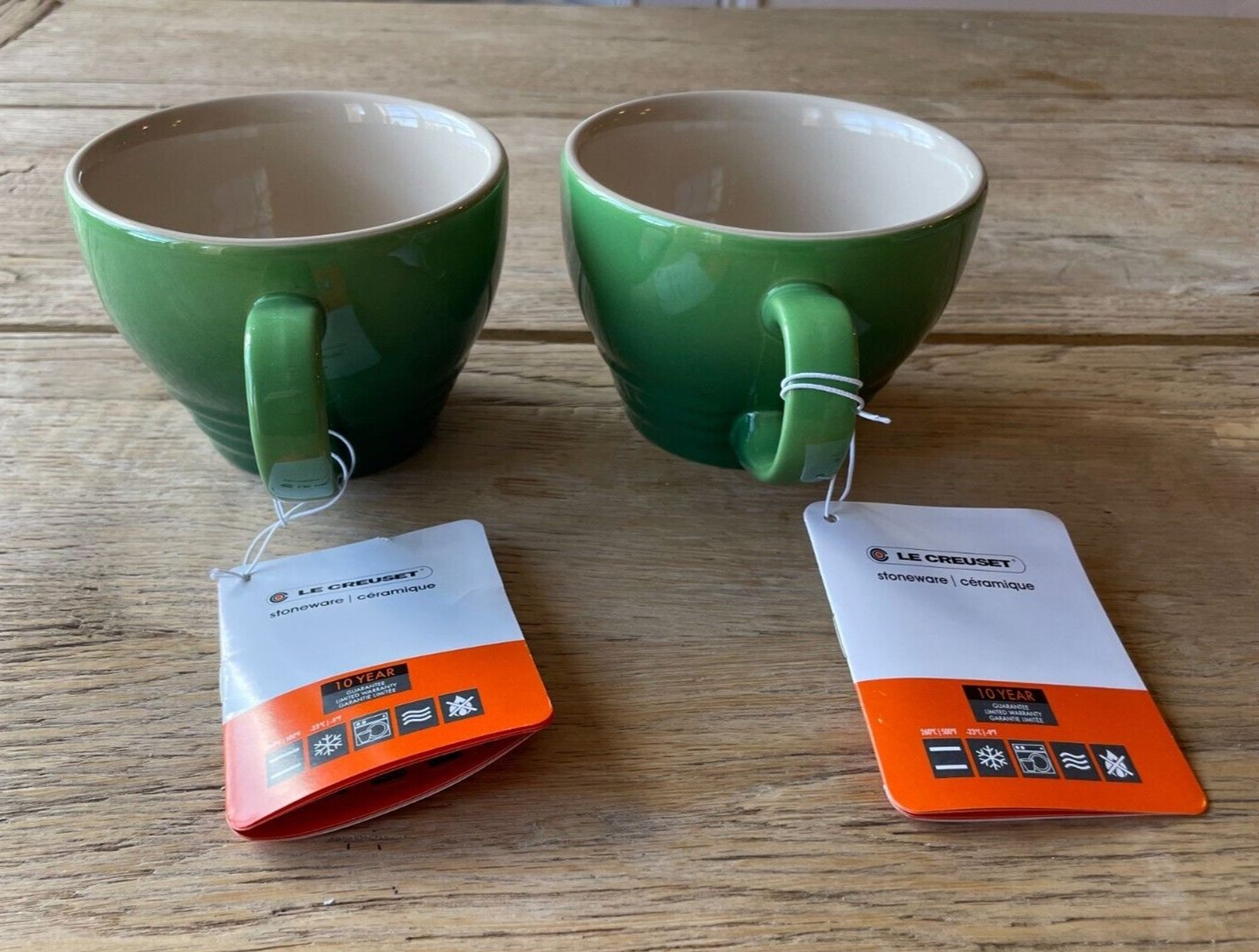 Le Creuset Stoneware Set of 2 Giant Cappuccino Bistro Mug 14 oz Bamboo Green NEW