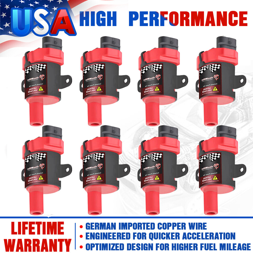 8 Red High Performance Ignition Coils Pack For GMC Chevy C1251 D585 4.8/5.3/6.0L