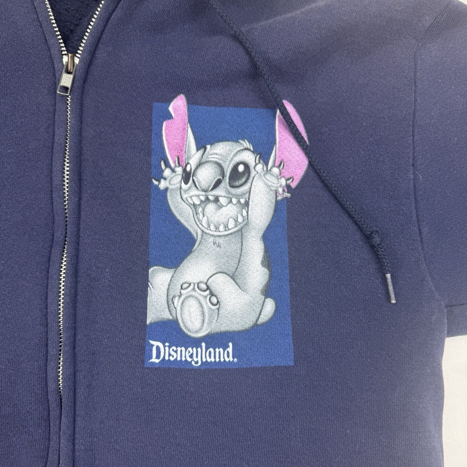 Y2K Disneyland Stitch Zip Hoodie Navy Blue Full Zip Disney Resort
