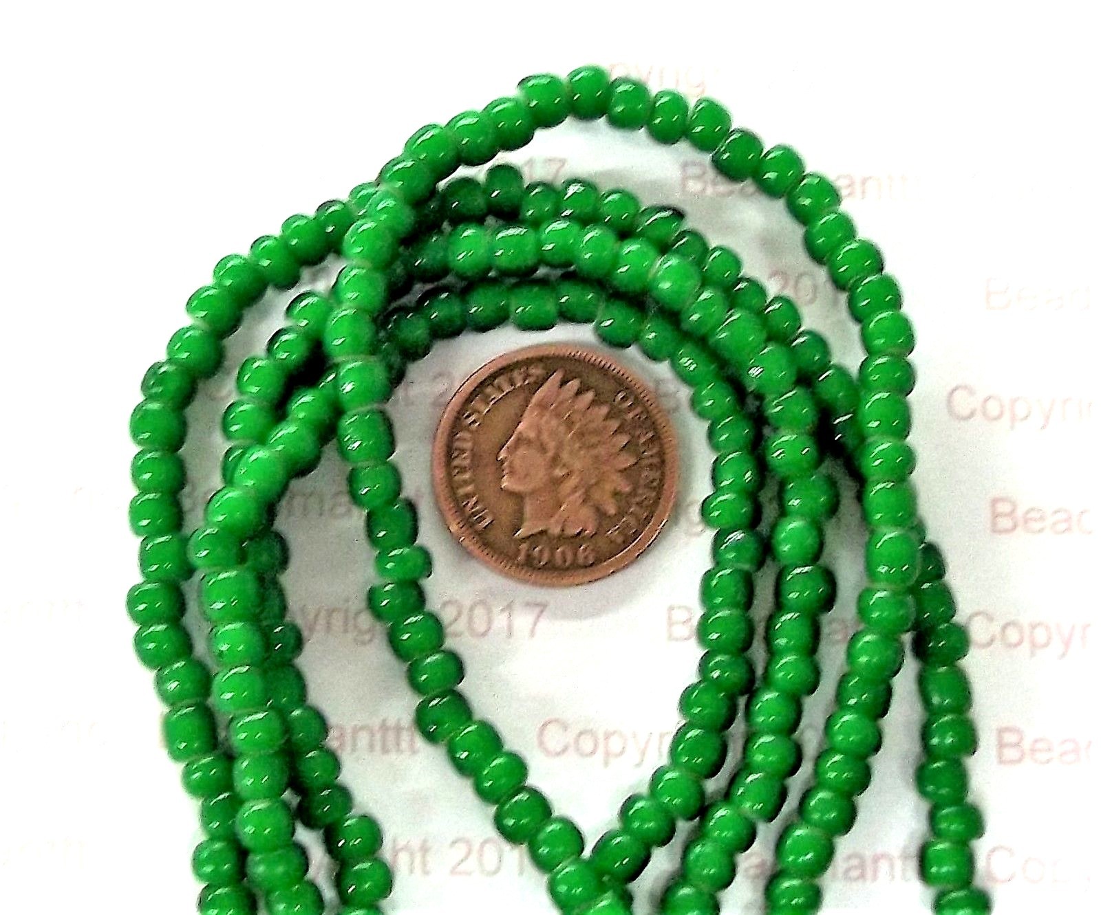 200 Arapaho Green African White Heart Trade Beads t2624 African BIN A