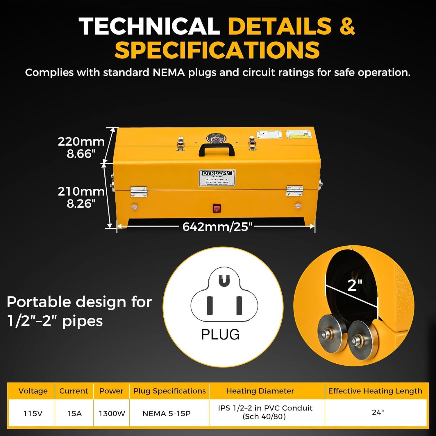 1/2"–2" PVC Conduit Heater Box Electric PVC Bender Tool for Schedule 40/80