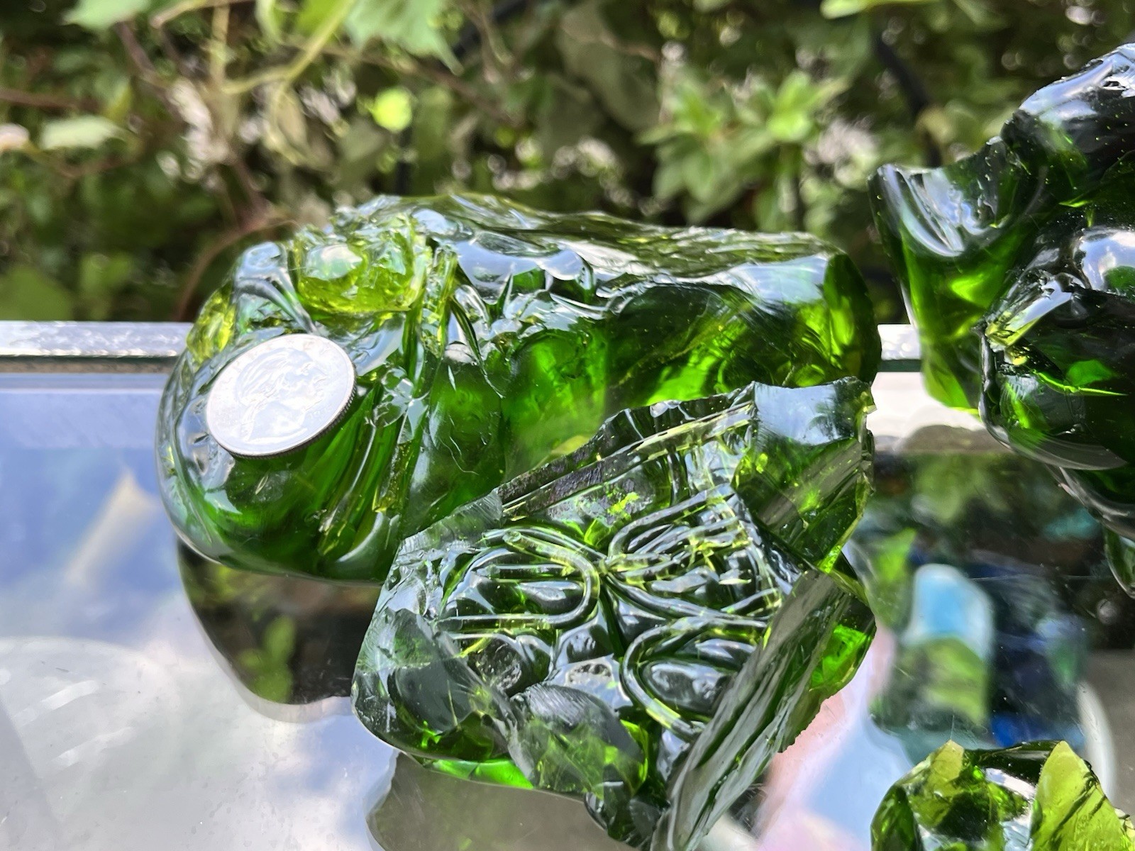 Lot of 10 Deep Green Fern Glass Cullet Slag Chunks ~ 6lbs Blenko