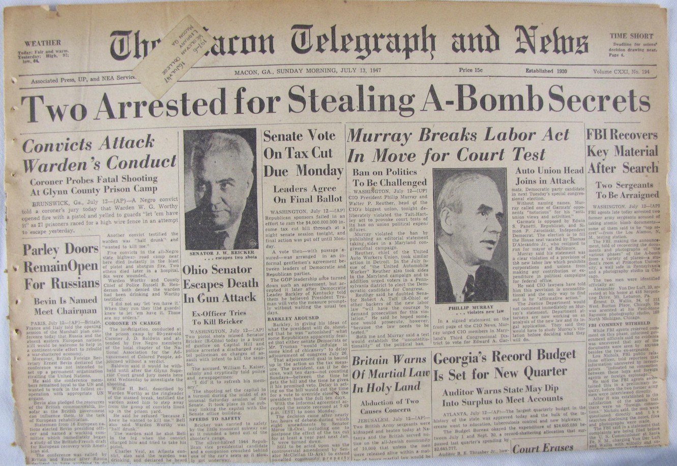 Vintage 1947 South Carolina Democrats Forced to Allow Blacks to Vote Newspaper