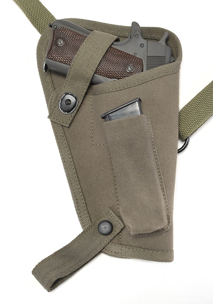 US WW2 M3 OD Canvas Colt 1911 .45 Tanker Shoulder Holster with Magazine Pouch