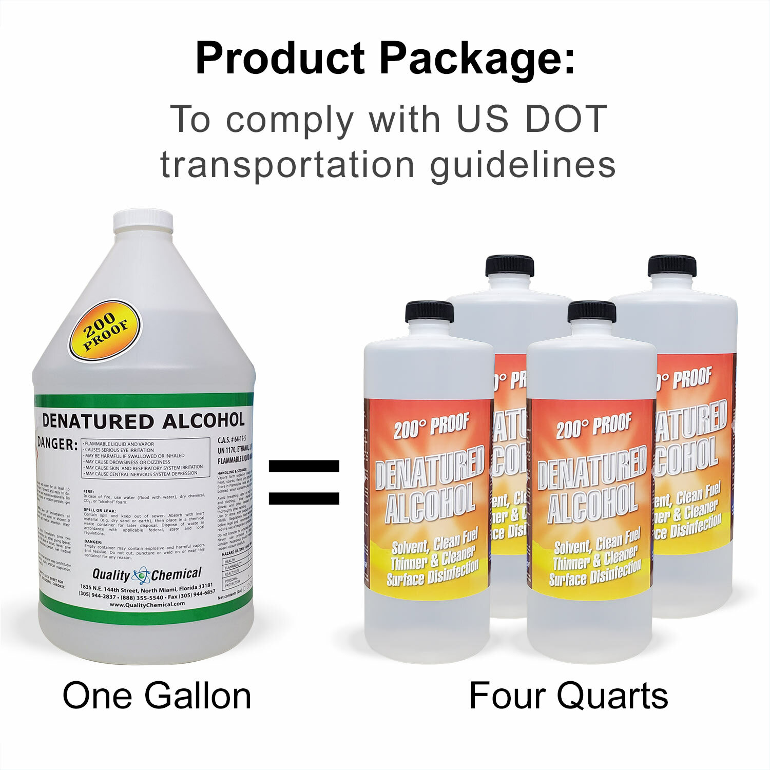 Denatured Ethyl Alcohol 200 Proof / Laboratory Grade / 1 Gallon (4 Quarts) Combo