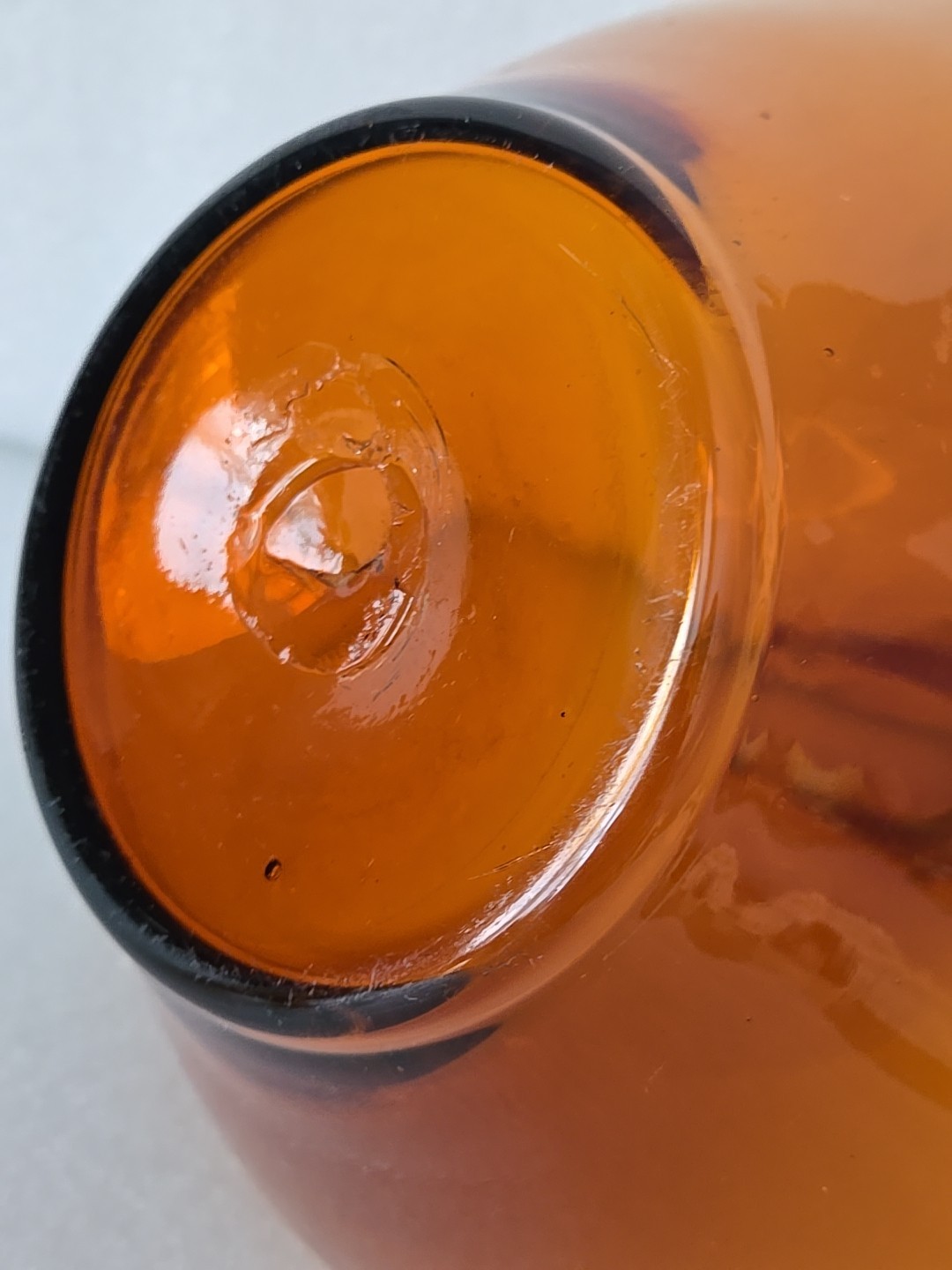 Blenko Orange Amber Glass Decanter Mushroom Stopper 14"