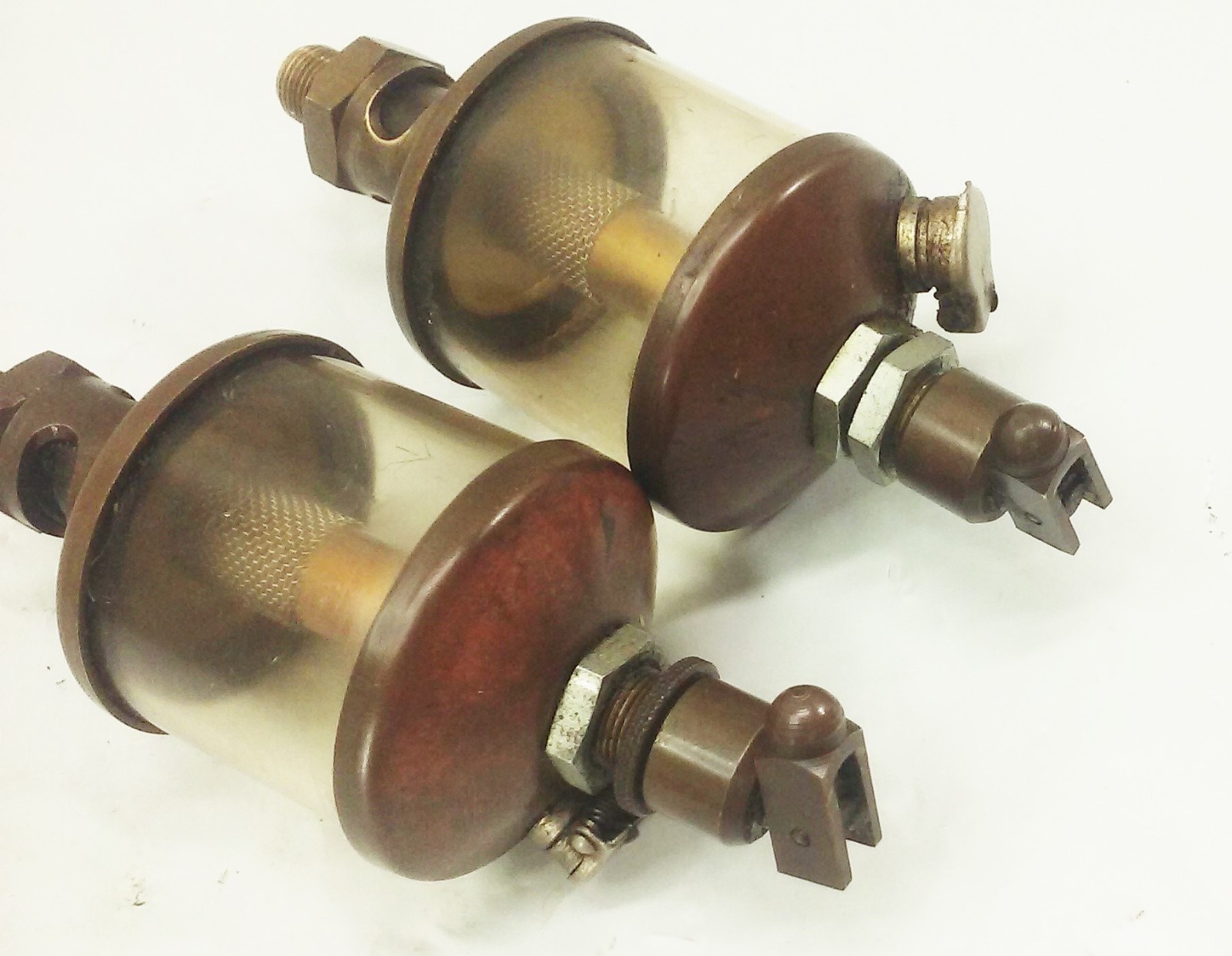 Vtg Antique Brass & glass Factory Machine Hit Miss Oiler Lubricator SET LOT