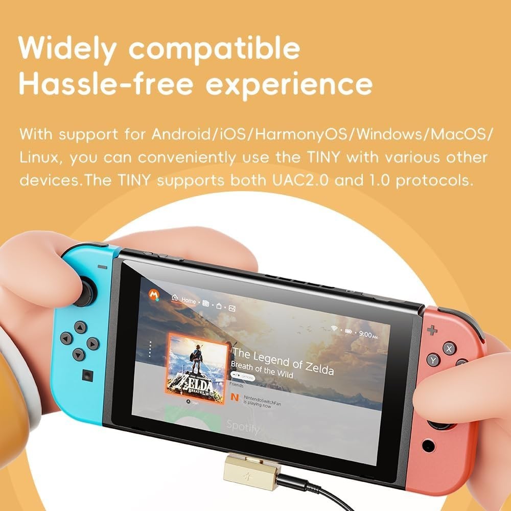 FiiO/Snowsky Tiny DAC Headphone Amp,PEQ,DSD256,PCM, 3.5mm+Type-C(Tiny A, Silver)