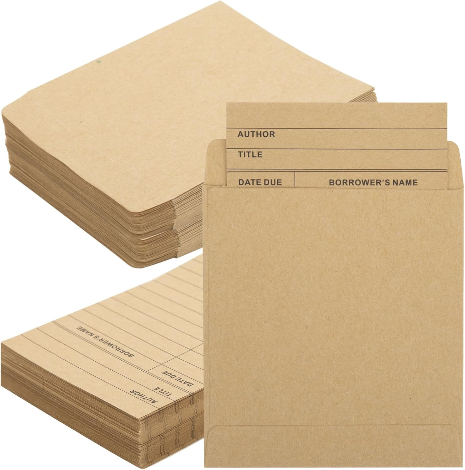 100Pcs Vintage Library Pockets and Cards Brown Library Check out Cards Library