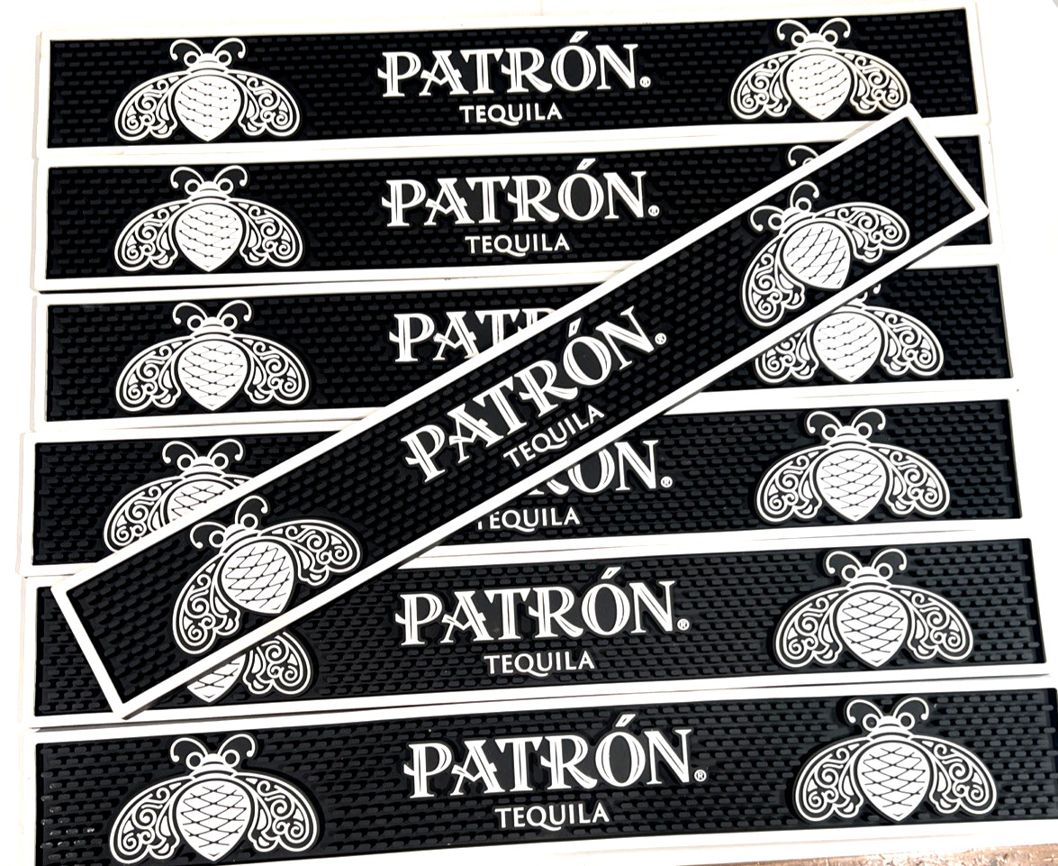 Patron Tequila Bar Mar Rubber Black/White 24"x3"