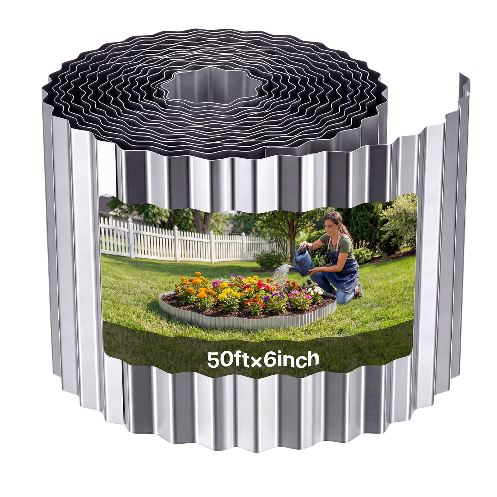VEVOR Galvanized Steel Landscape Edging 50 ft x 6 in Metal Garden Edging