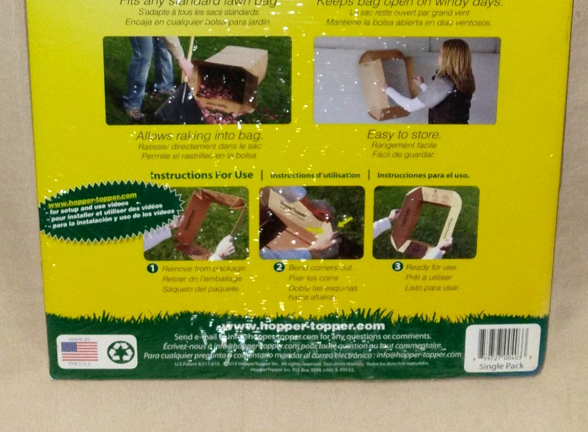 HOPPER TOPPER Lawn Leaf Yard Cleanup Funnel Easy To Store & Reusable Made In USA