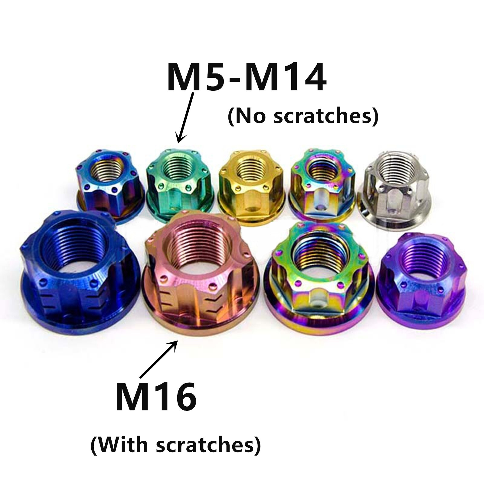 6pcs Titanium Nut M6 M8 M10 M12 M14 M16 Ti Flange Nuts for Motorcycle Rear Axle