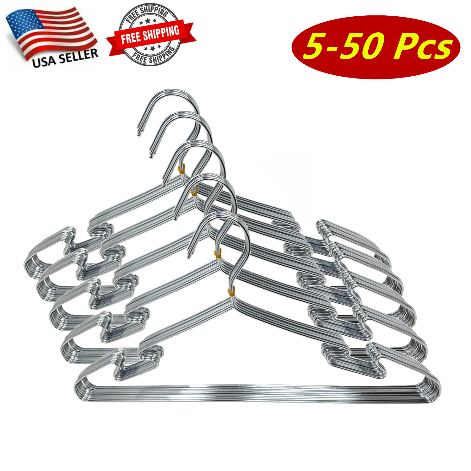 5-50 Pcs of Stainless Steel Wire Coat Hanger Strong Heavy Duty Clothes Hangers