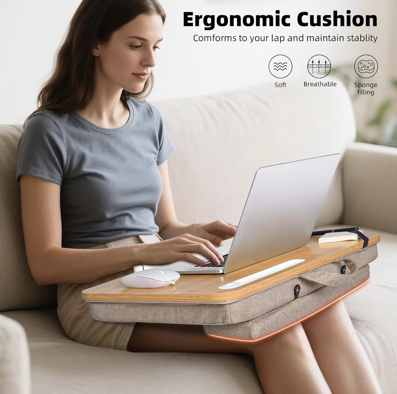 Wishacc Portable Bamboo Lap Desk Laptop Stand Working w/Handle Home Office Wood