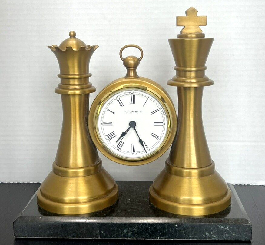Maitland Smith CHESS SET Mantle Shelf Desk Clock with Marble Base King Queen