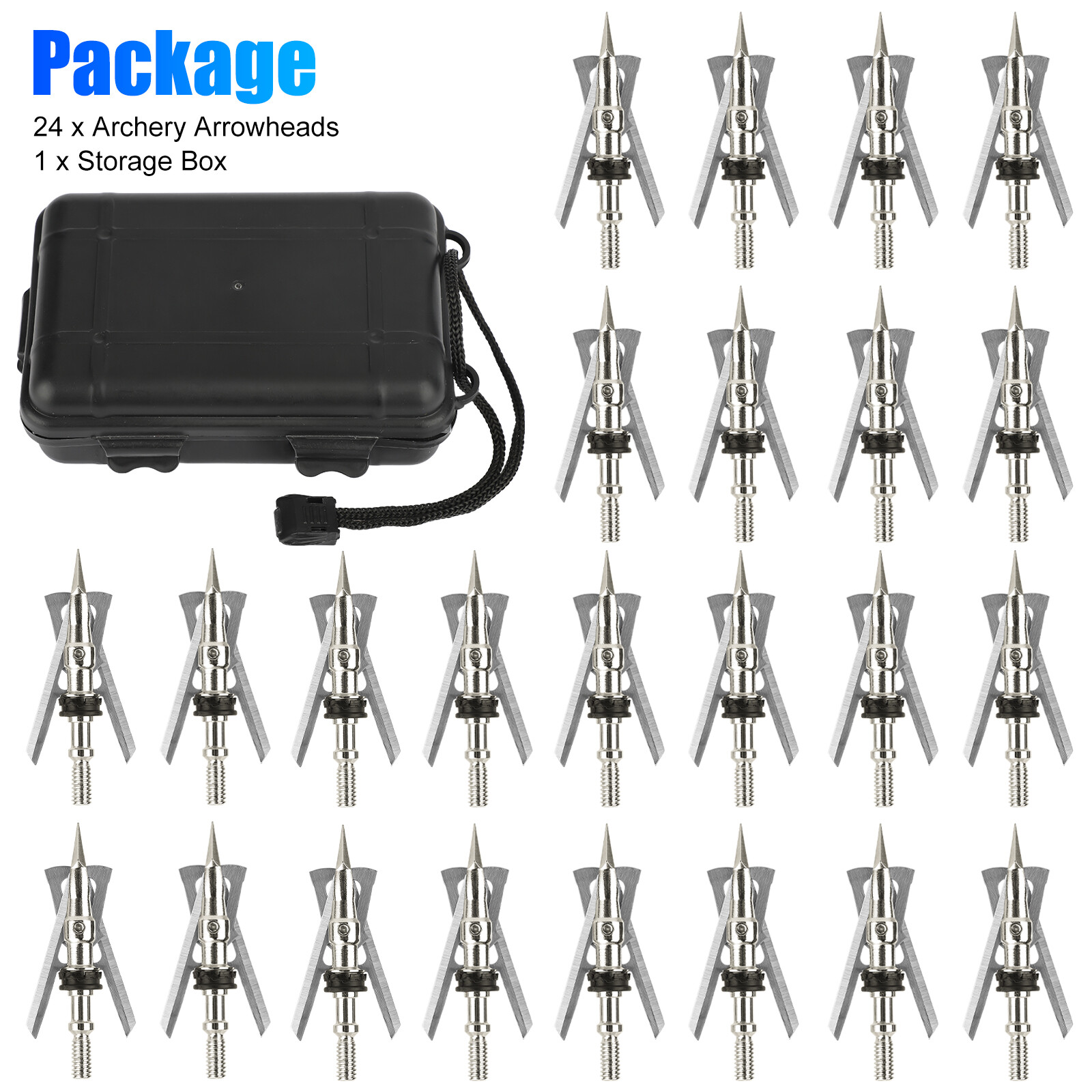 24Pcs 100 Grain Archery Broadheads 2" Dia Expandable Hunting Arrowhead w/2 Blade