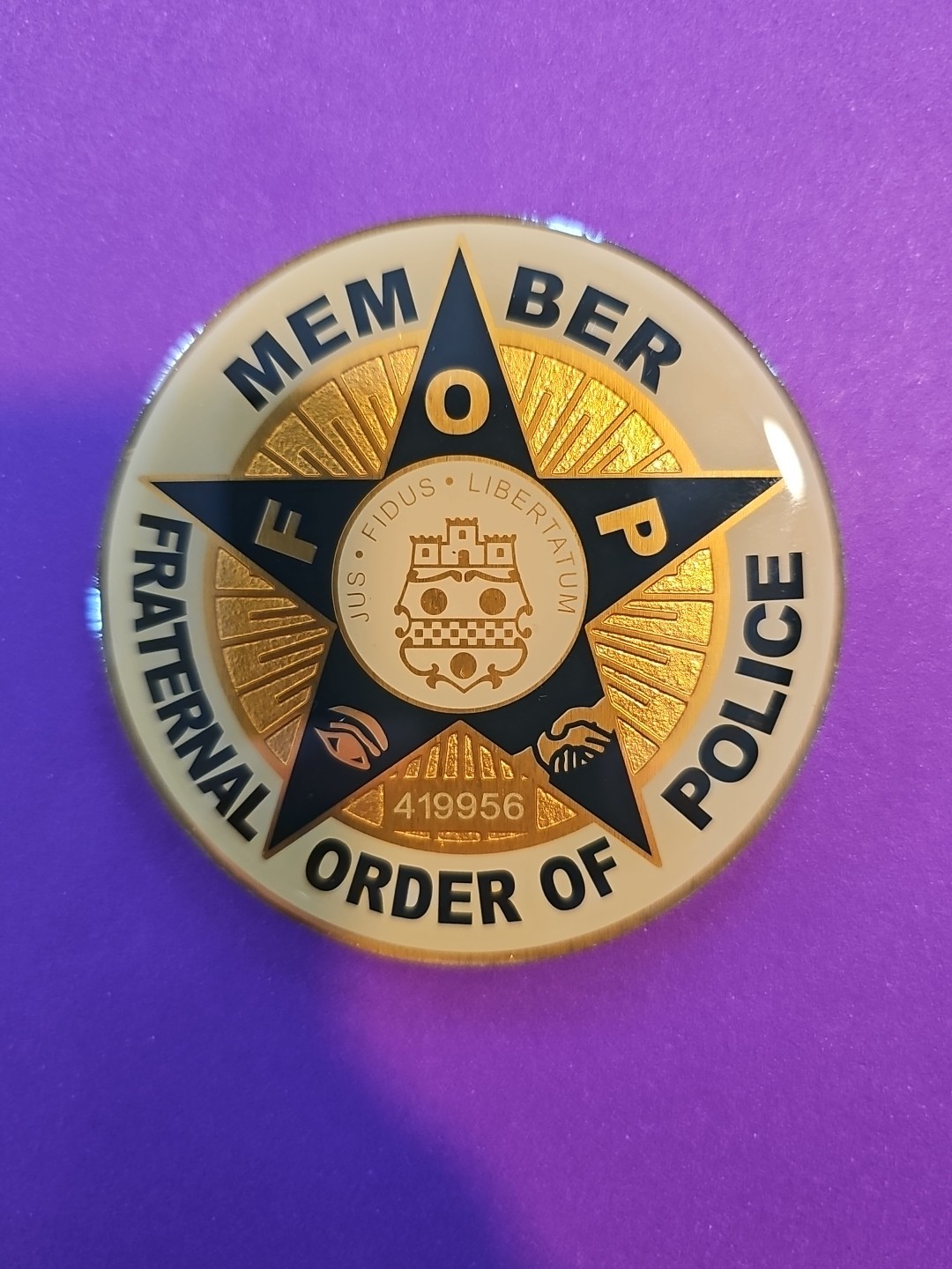 Fraternal Order Of Police 3" Thick Padded Hard Plastic Stick On Emblem Disc NEW