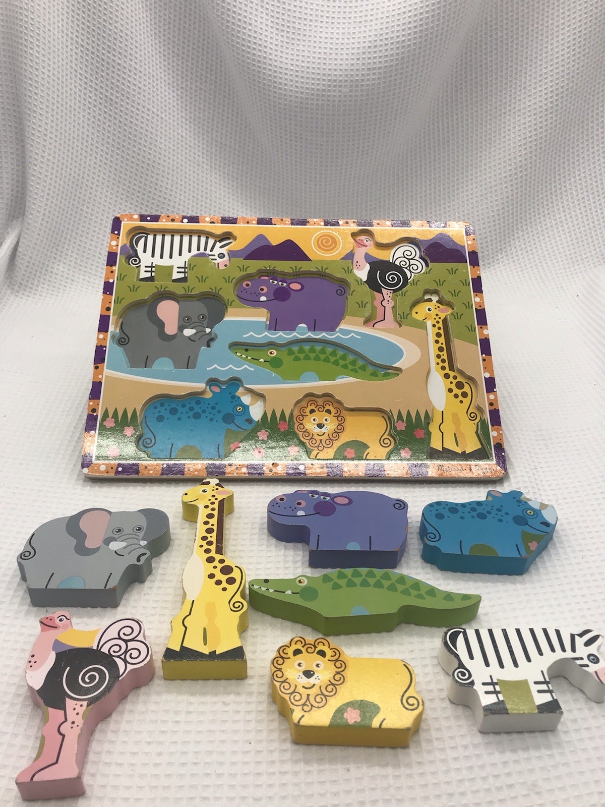 Wooden Chunky Peg Puzzle Lot 4 Melissa & Doug Zoo Farm Animals Pets Dinosaurs￼￼
