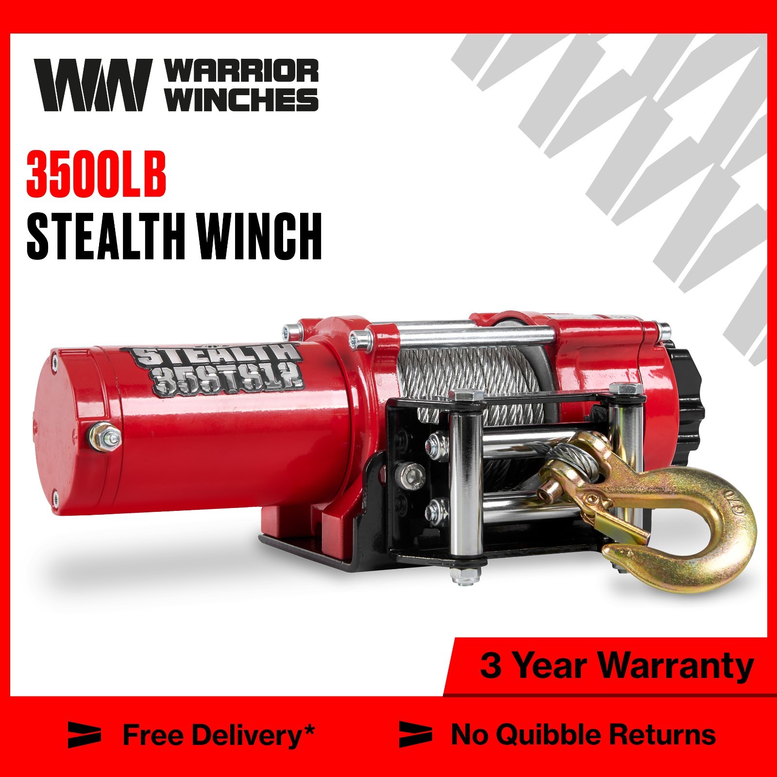 Stealth 3,500lb 12v Electric Winch - Steel Rope