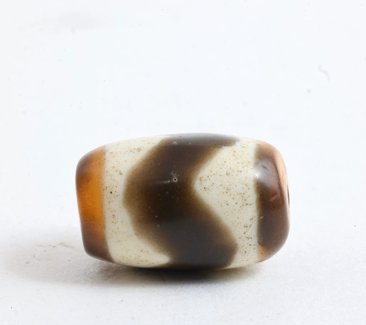 Late Qing Tibetan Glass Beads Pair – Tiger Tooth Dzi (Huya Tianzhu) Style (Z)