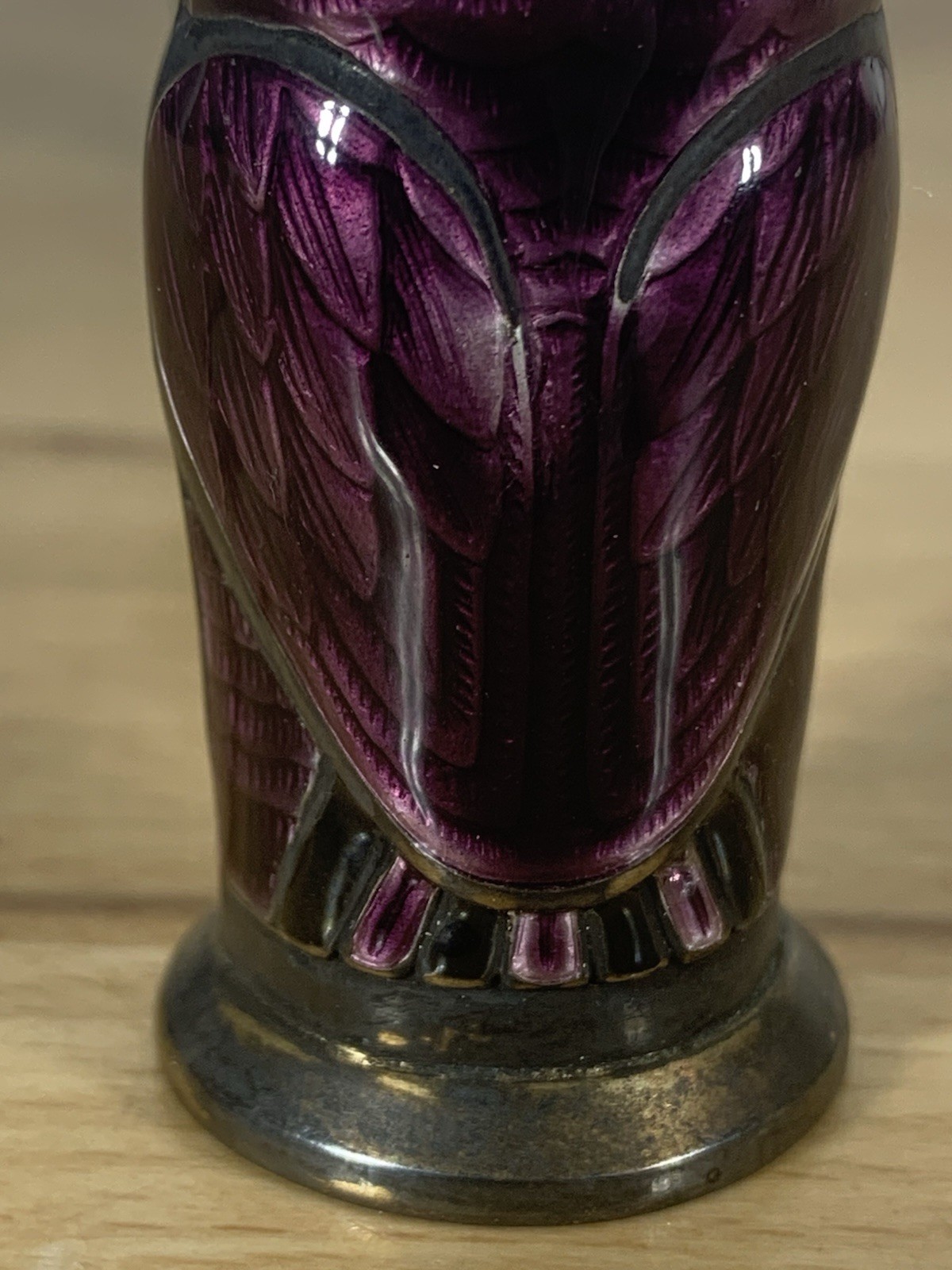 Rare David Andersen Norway 925 Sterling Guilloche Enamel Owl Salt Pepper Shakers