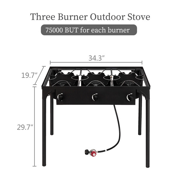 Outdoor Camp Stove High Pressure Propane Gas Cooker (Three Burner 225000-BTU)