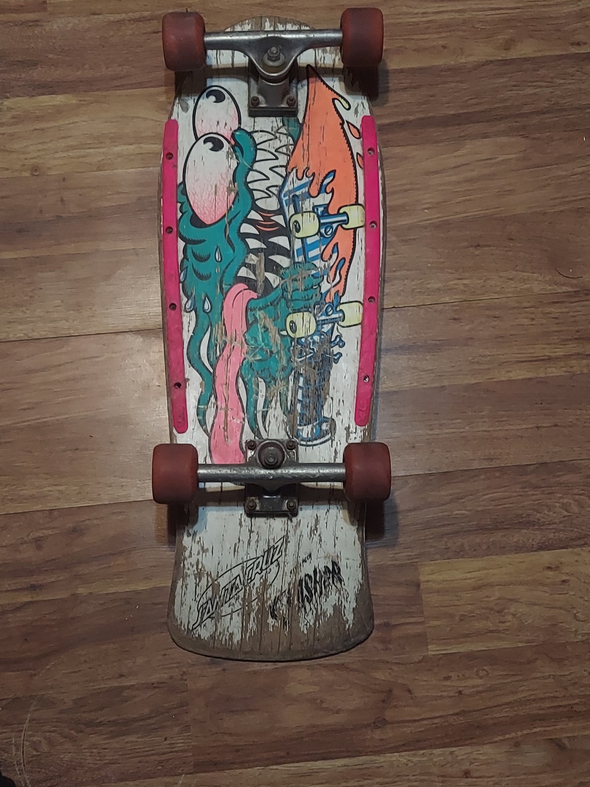 Vintage 80s OG Santa Cruz Slasher Skateboard 1980s Independent And Venture Truck