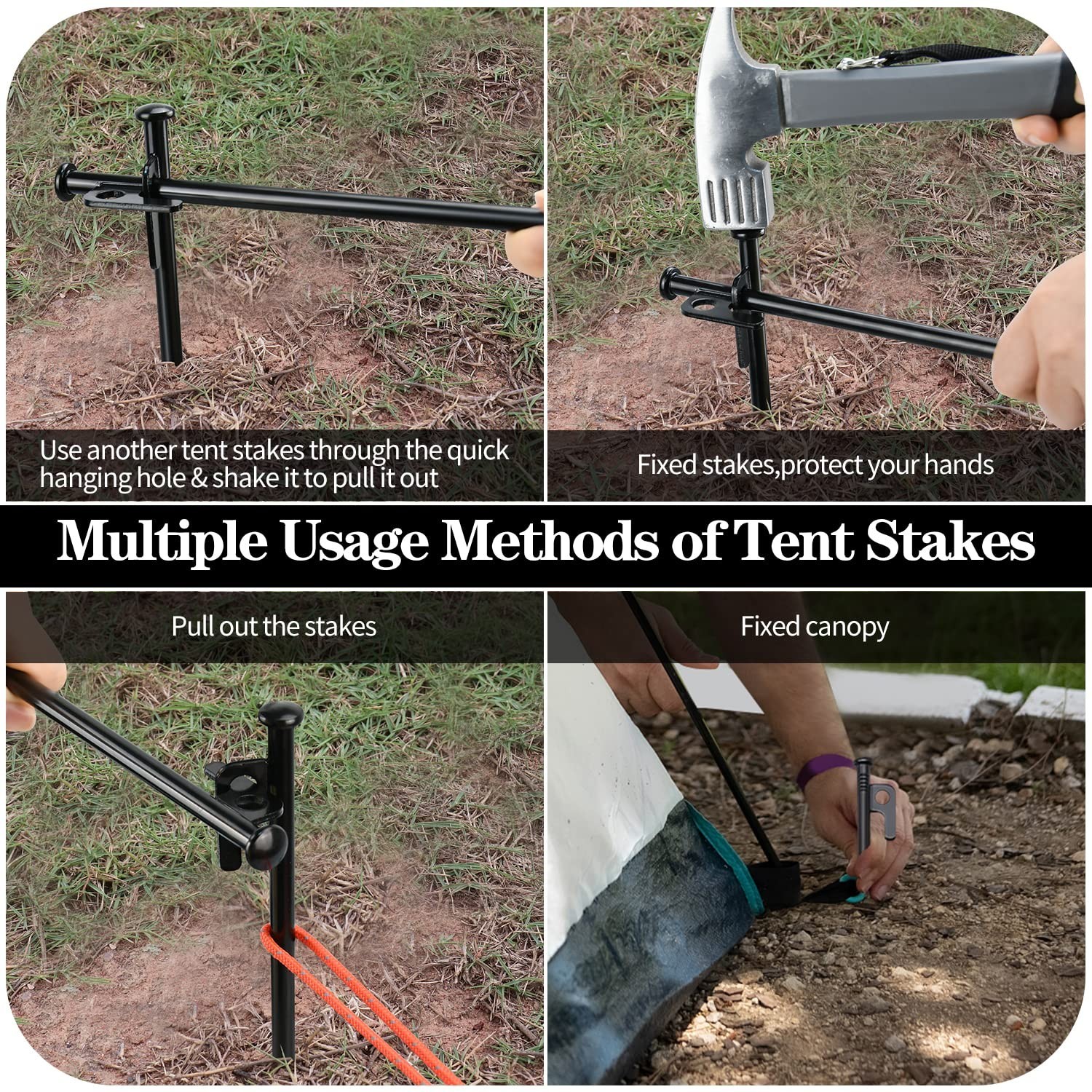 32 Pack Tent Stakes, 12in Heavy Duty Tent Stakes with Storage Bag, Forged Ste...