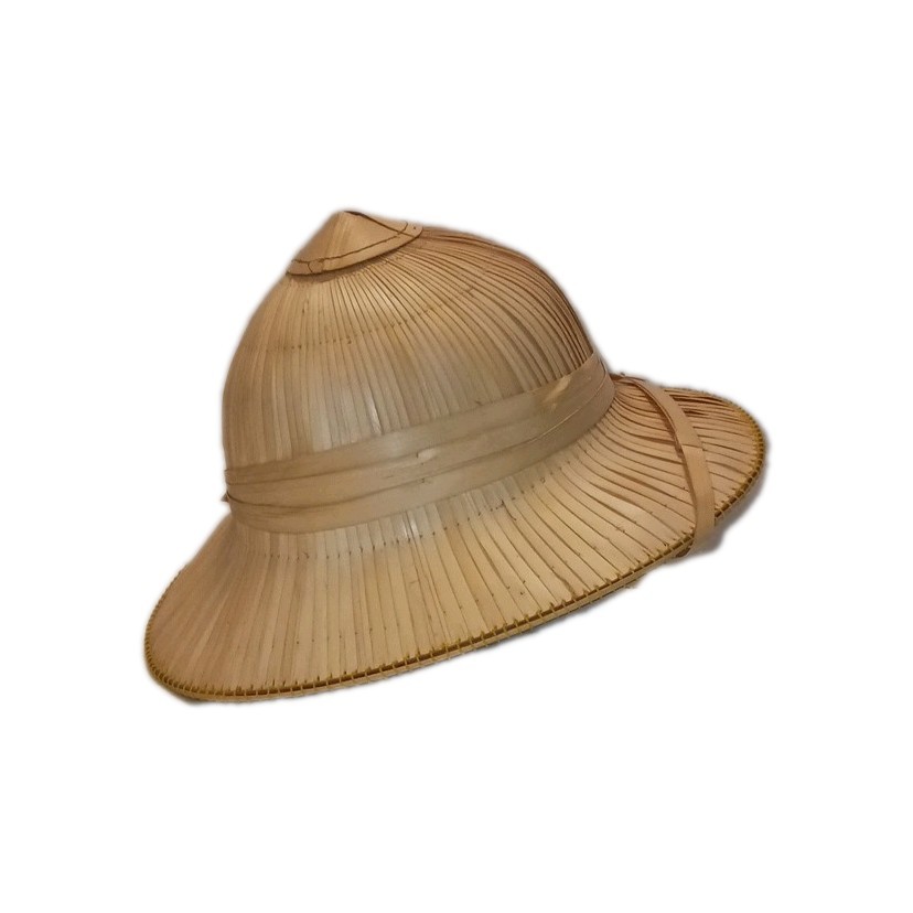 Vintage Natural Reed Pith Helmet Handmade Woven Straw Sun Hat 12.5"L x 10.5"W