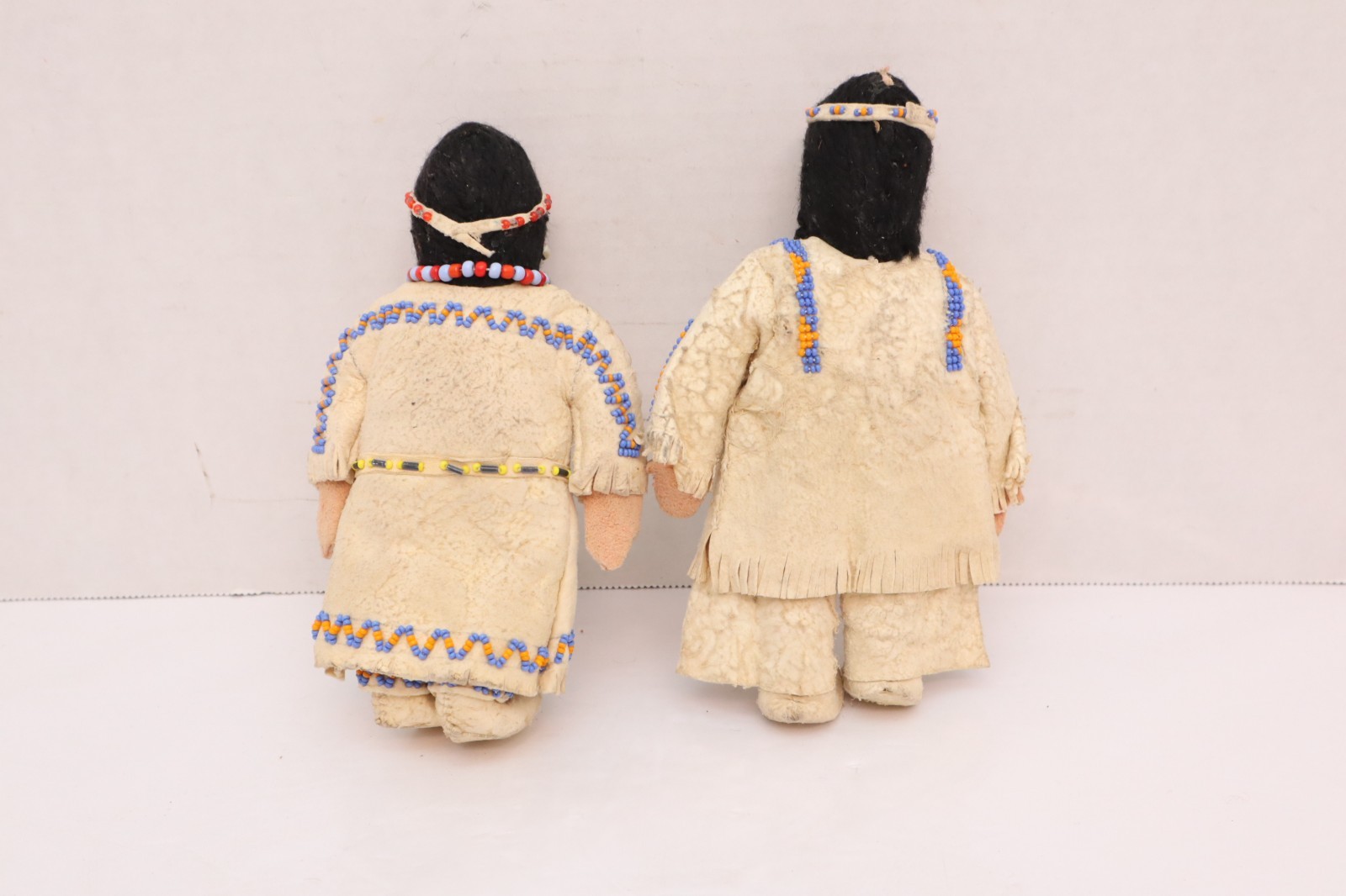 SET 2 VTG Native American Dolls Beaded Sioux Indian W Leather Couple Fridge 7"